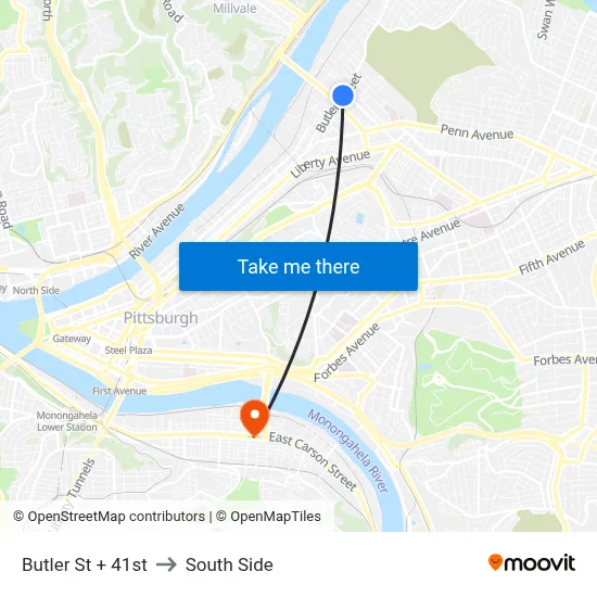 Butler St + 41st to South Side map