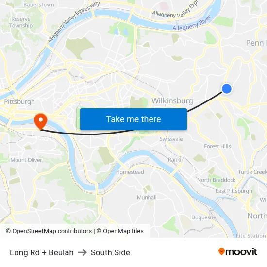 Long Rd + Beulah to South Side map