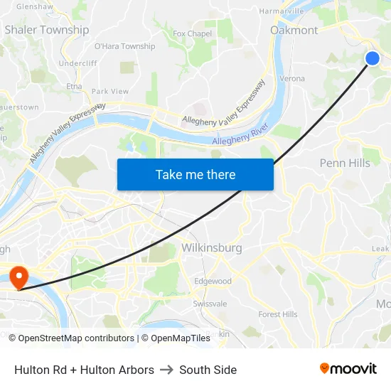 Hulton Rd + Hulton Arbors to South Side map