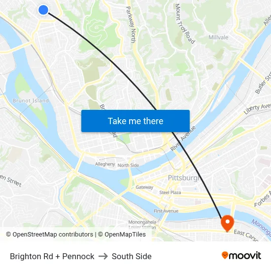 Brighton Rd + Pennock to South Side map