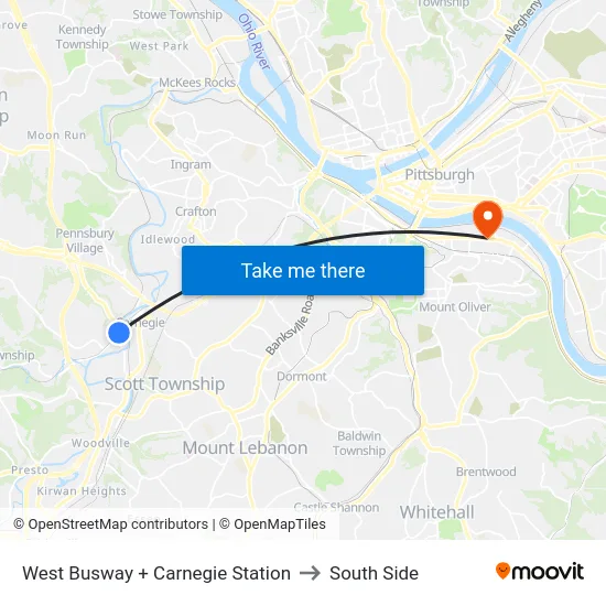 West Busway + Carnegie Station to South Side map