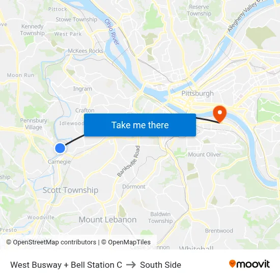 West Busway + Bell Station C to South Side map