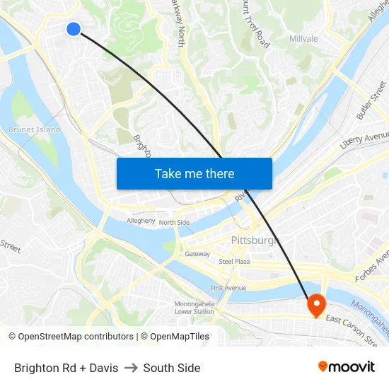 Brighton Rd + Davis to South Side map
