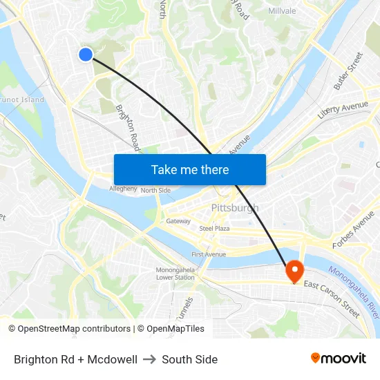 Brighton Rd + Mcdowell to South Side map