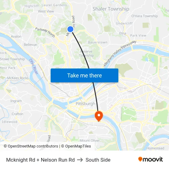 Mcknight Rd + Nelson Run Rd to South Side map