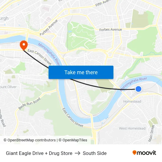 Giant Eagle Drive + Drug Store to South Side map