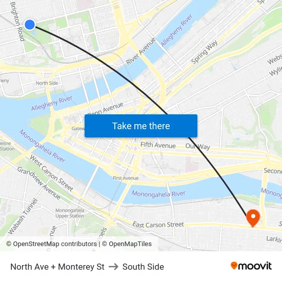 North Ave + Monterey St to South Side map