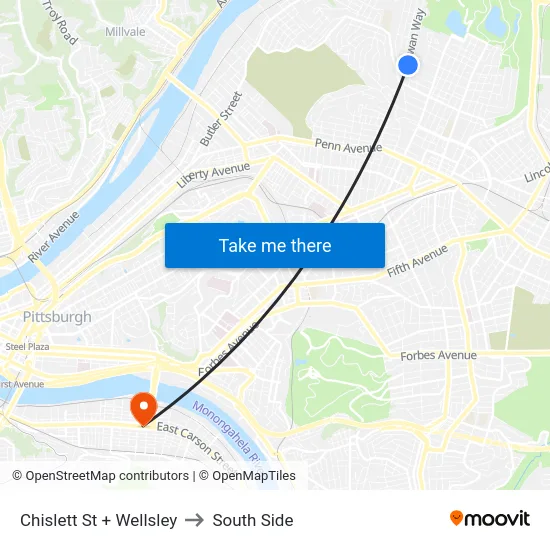 Chislett St + Wellsley to South Side map