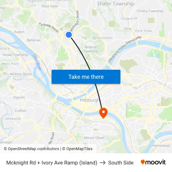 Mcknight Rd + Ivory Ave Ramp (Island) to South Side map