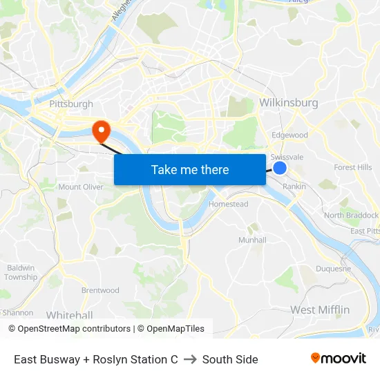 East Busway + Roslyn Station C to South Side map