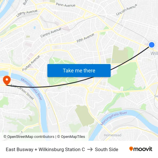 East Busway + Wilkinsburg Station C to South Side map