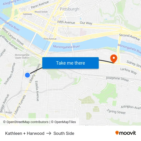 Kathleen + Harwood to South Side map