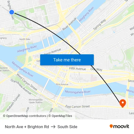 North Ave + Brighton Rd to South Side map