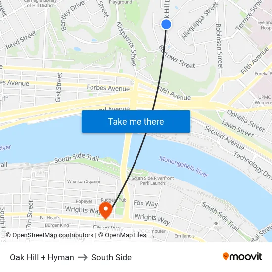 Oak Hill + Hyman to South Side map