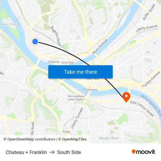 Chateau + Franklin to South Side map