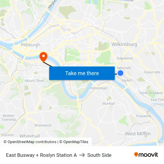 East Busway + Roslyn Station A to South Side map