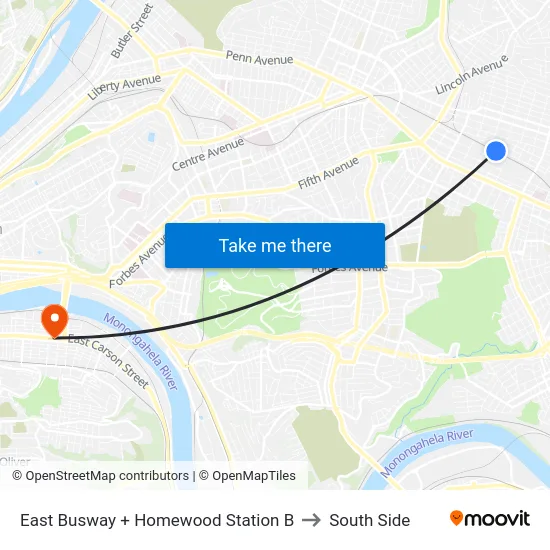 East Busway + Homewood Station B to South Side map