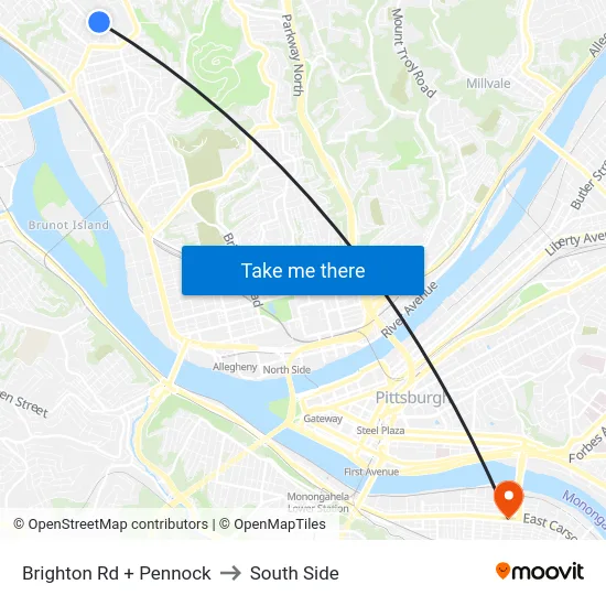 Brighton Rd + Pennock to South Side map