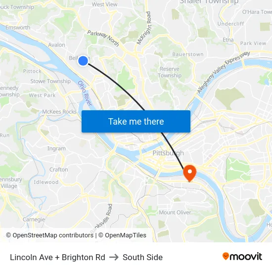 Lincoln Ave + Brighton Rd to South Side map
