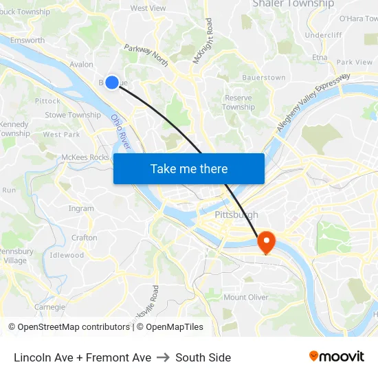 Lincoln Ave + Fremont Ave to South Side map