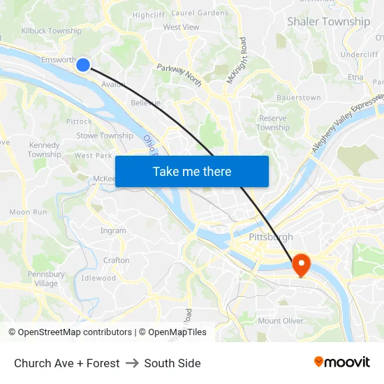 Church Ave + Forest to South Side map