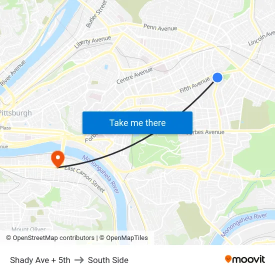 Shady Ave + 5th to South Side map