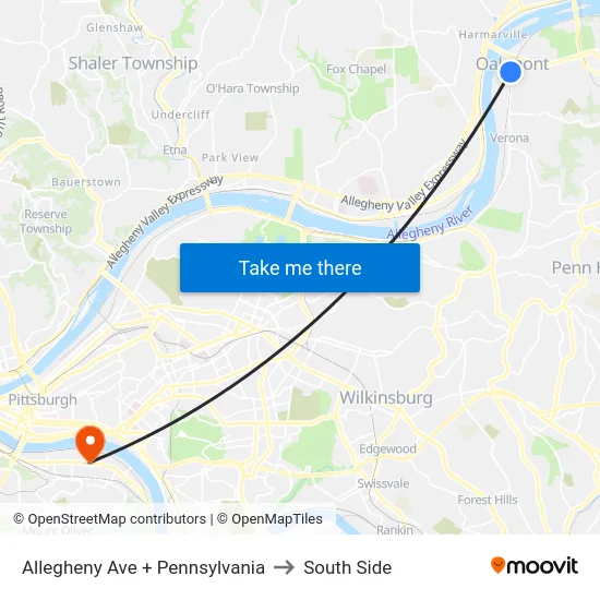 Allegheny Ave + Pennsylvania to South Side map
