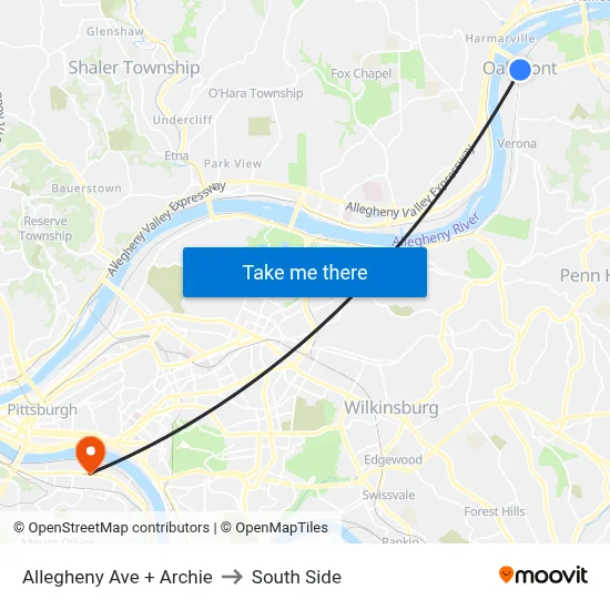 Allegheny Ave + Archie to South Side map