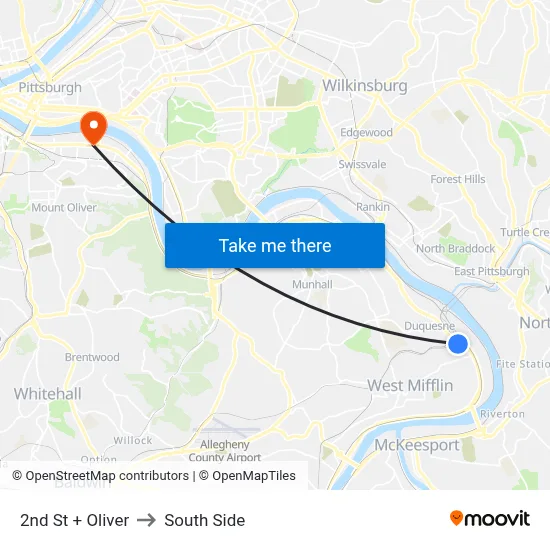 2nd St + Oliver to South Side map