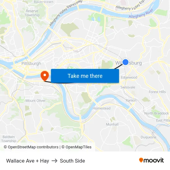 Wallace Ave + Hay to South Side map