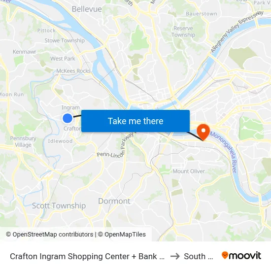 Crafton Ingram Shopping Center + Bank (Citizens) to South Side map
