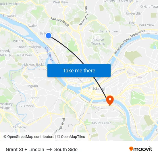 Grant St + Lincoln to South Side map