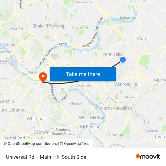 Universal Rd + Main to South Side map