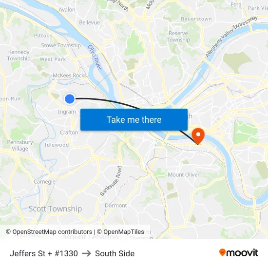 Jeffers St + #1330 to South Side map
