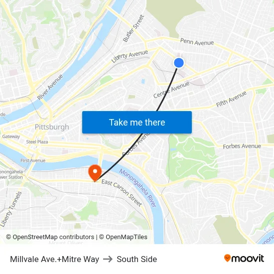 Millvale Ave.+Mitre Way to South Side map