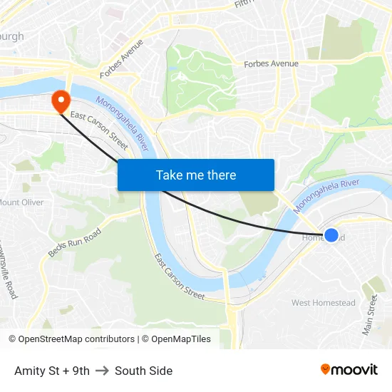 Amity St + 9th to South Side map