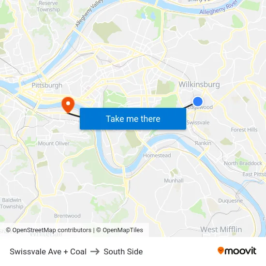 Swissvale Ave + Coal to South Side map