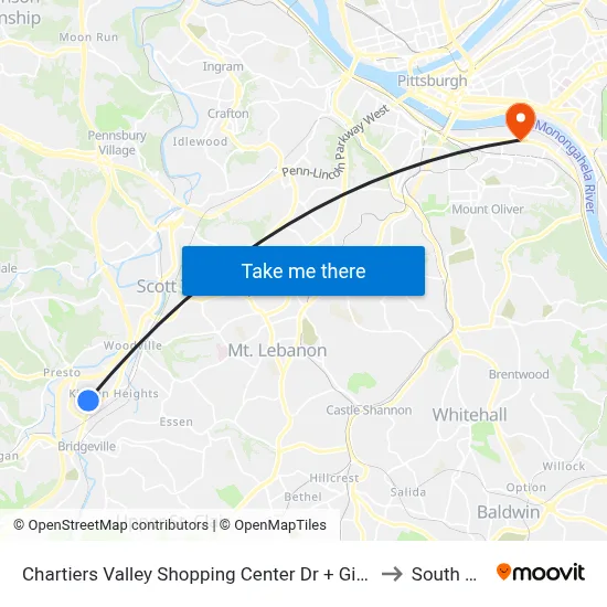 Chartiers Valley Shopping Center Dr + Giant Eagle to South Side map