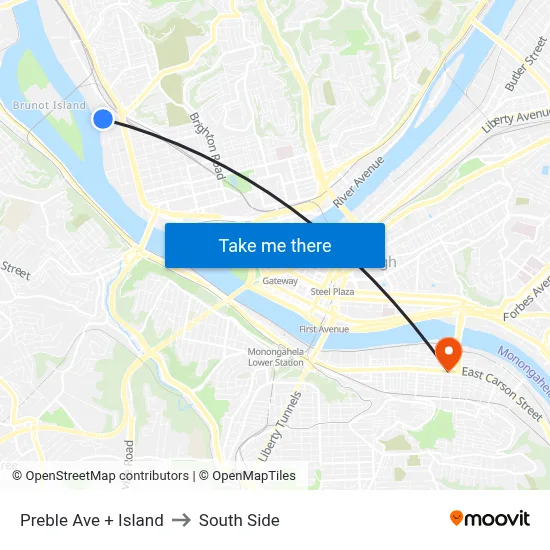 Preble Ave + Island to South Side map