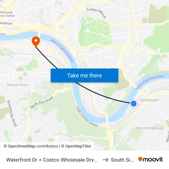 Waterfront Dr + Costco Wholesale Drvwy to South Side map