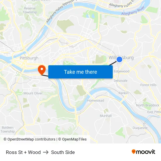Ross St + Wood to South Side map