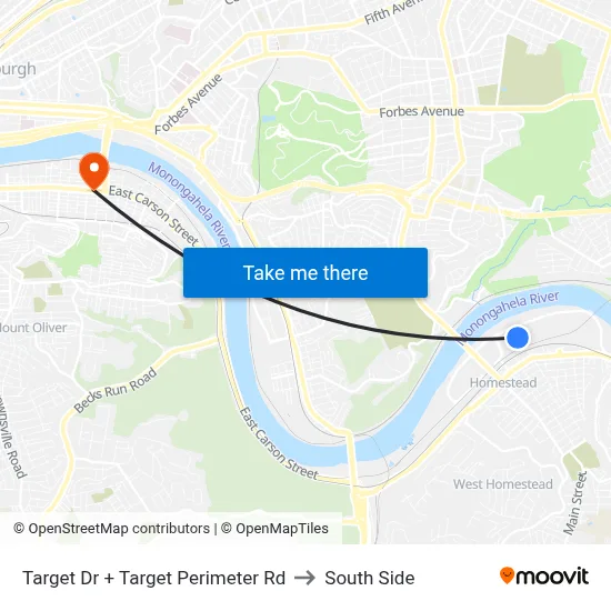 Target Dr + Target Perimeter Rd to South Side map