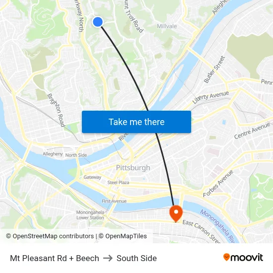 Mt Pleasant Rd + Beech to South Side map