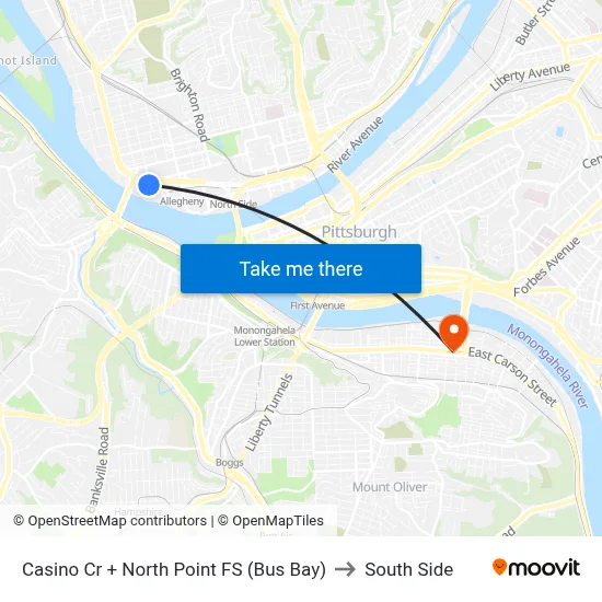 Casino Cr + North Point FS (Bus Bay) to South Side map