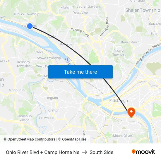 Ohio River Blvd + Camp Horne Ns to South Side map
