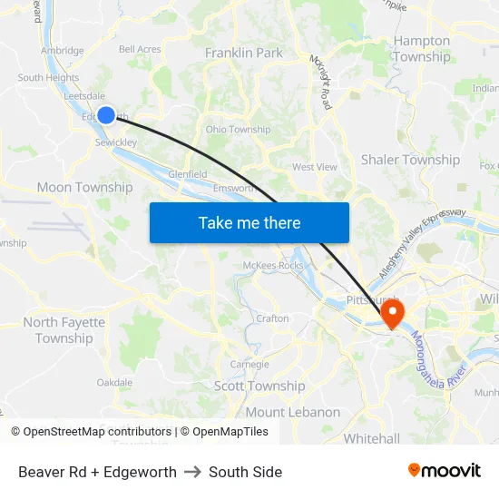 Beaver Rd + Edgeworth to South Side map
