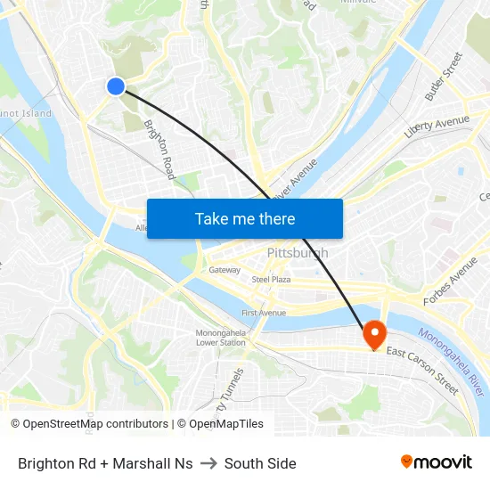 Brighton Rd + Marshall Ns to South Side map