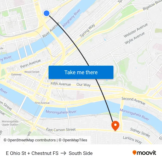 E Ohio St + Chestnut FS to South Side map