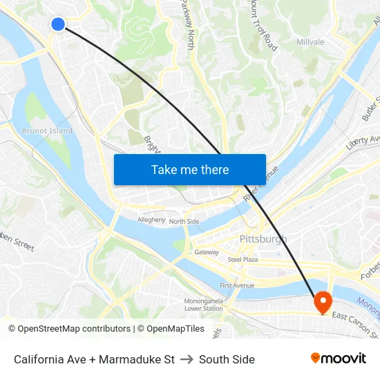 California Ave + Marmaduke St to South Side map