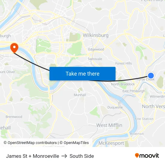James St + Monroeville to South Side map